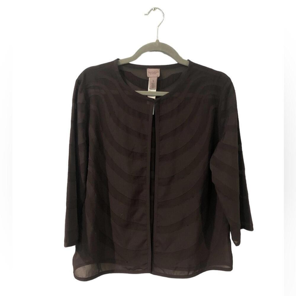 Chico’s Easywear Sheer Jacket Single Hook Closure Cropped Zebra Pattern